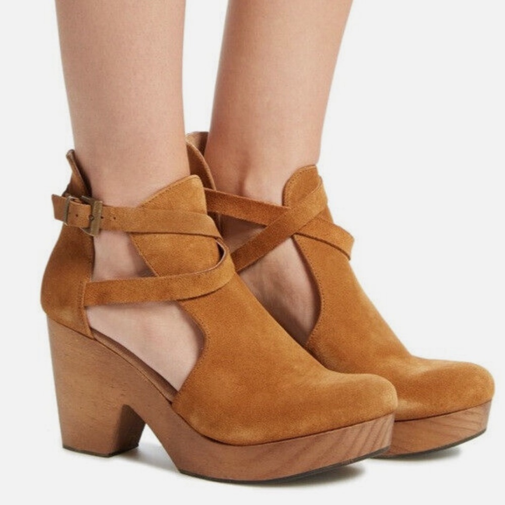 FREE PEOPLE Women's Cedar strappy clog booties, Size 38.5 (8.5), Camel